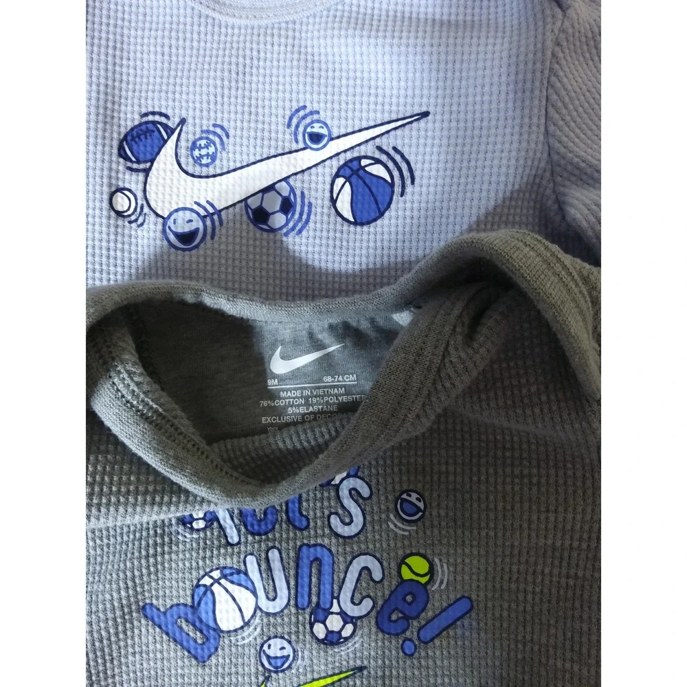Nike Baby Boys Thermal Waffle Knit Long Sleeve Bodysuits 2 Pack Grey Blue Sport